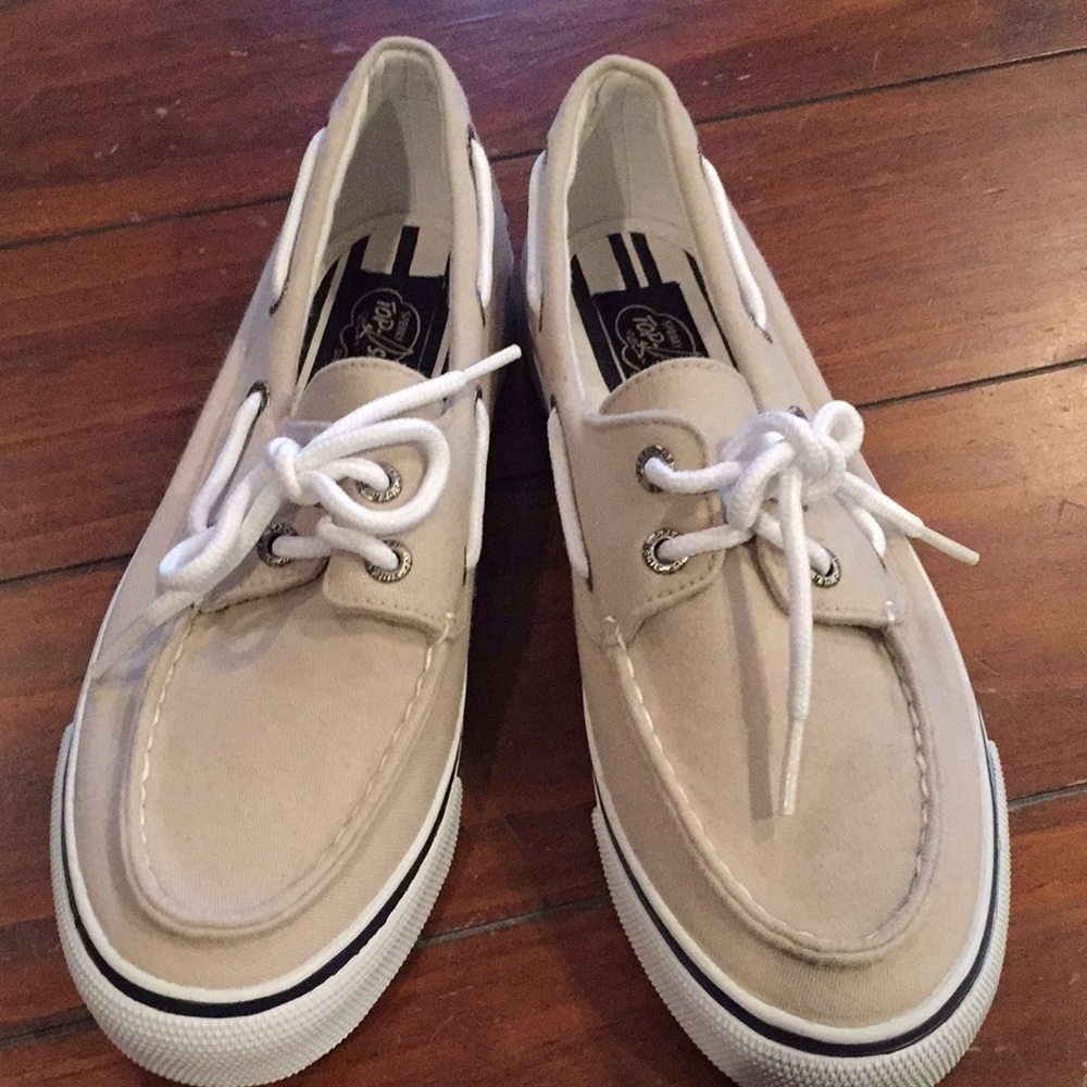 Sperry Topsiders beige canvas shoes (sz 8)